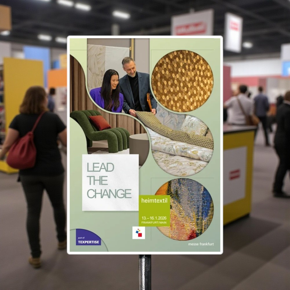 Photo officielle du salon Heimtextil à Francfort, halls d’exposition et visiteurs